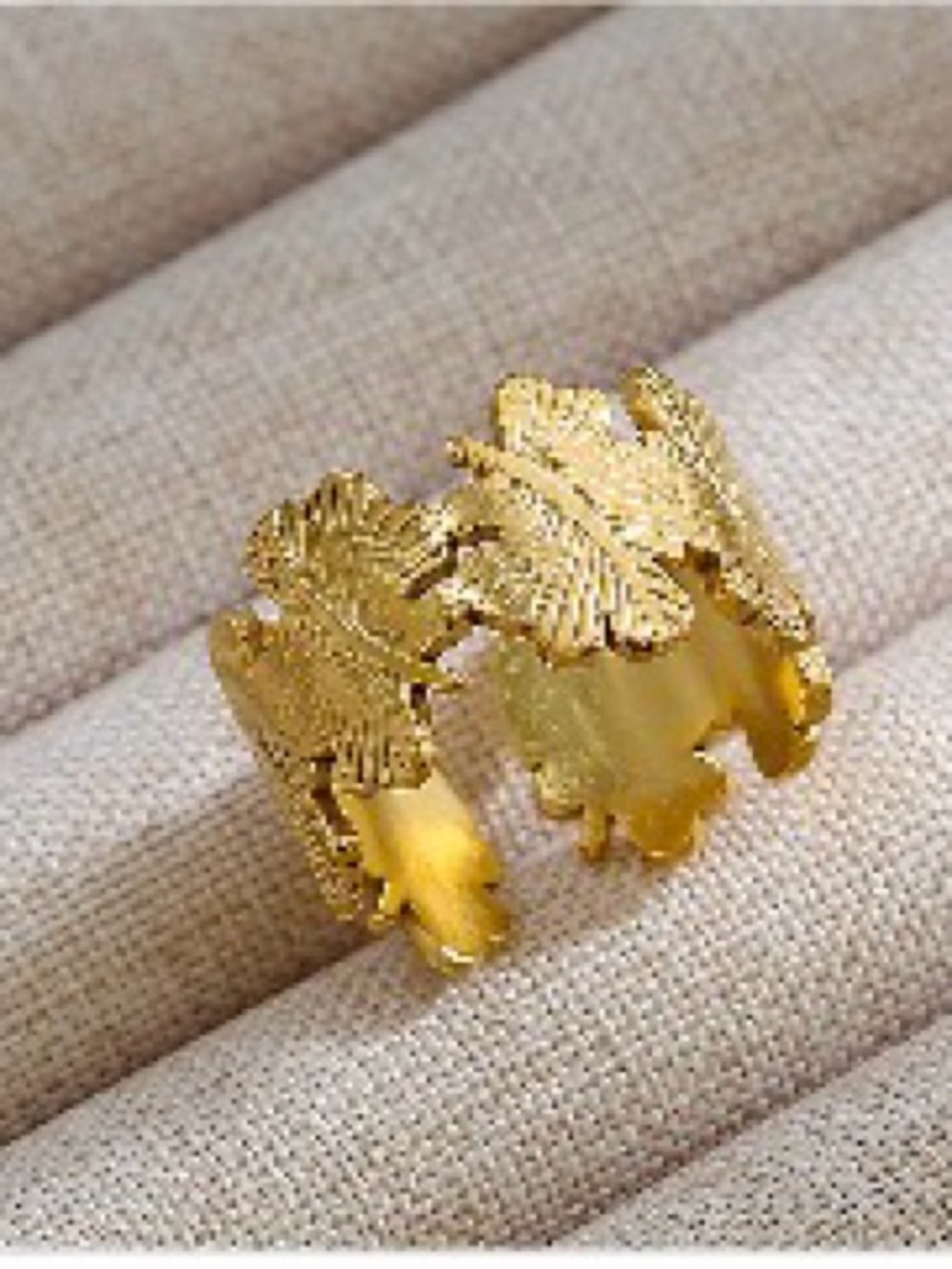 18k Gold plated Leaf-Pattern Adjustable Ring - Women Jewelry